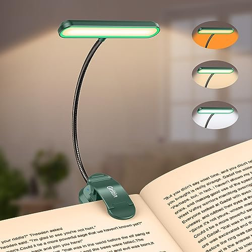 Gritin 19 LED Book Light, Reading Light Book Lamp for Reading at Night with Memory Function, 3 Eye-Protecting Modes& 5 Brightness Levels, Large Lamp Area, 360° Flexible for Reader-Dark Green