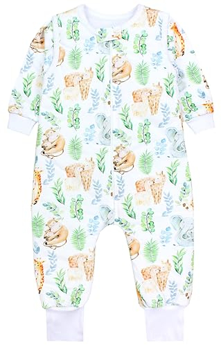 TupTam Schlafsack mit Füßen aus Bio-Baumwolle – Baby Schlafsack 2.5 TOG mit Beinen & Ärmeln, OEKO-TEX, Farbe: D505801 Safari Giraffe Affe Elefant Mama Kind, Größe: 116-122