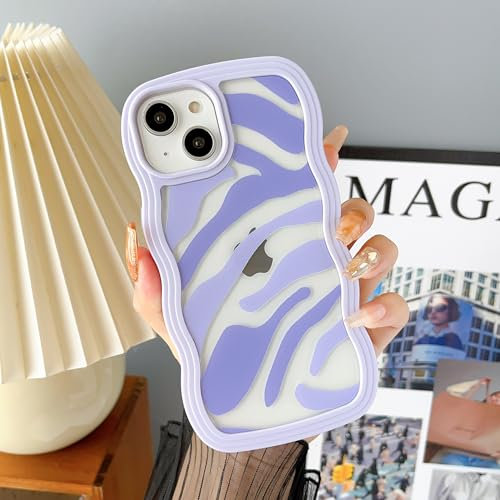 DEFBSC Hülle für iPhone 14/iPhone 13, Transparent Streifen Wellenförmiger Rand Weich TPU Handyhülle, Niedliche Wellen Schlank Kratzfest Stoßfest Schutzhülle für iPhone 14/iPhone 13 - Lila