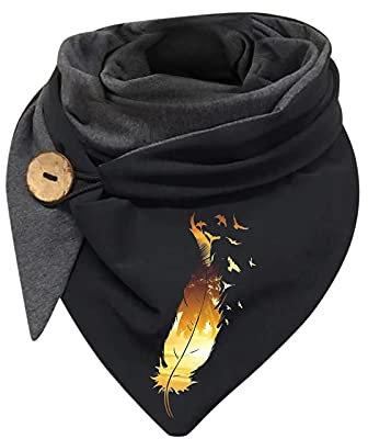 Foulard triangulaire pour femme - Écharpe chaude - Motif pissenlit - Triangle - Avec boutons - Petites écharpes - Bavoir - Écharpe d'hiver - Écharpe d'automne, 1 - Noir., taille unique