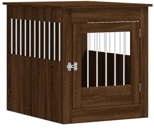 vidaXL Meuble de Cage pour Chiens, Niche pour Chiens avec Porte Verrouillable, Maison pour Chien, Table d'Appoint, Chêne Marron Bois d'Ingénierie