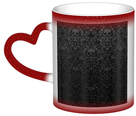 JBYJBX Superbe tasse à café et thé en porcelaine avec motif tête de mort gothique sensible à la chaleur