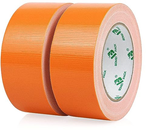 BOMEI PACK Lot de 2 rouleaux de ruban adhésif orange de 230 microns d'épaisseur en tissu renforcé pour réparation de conduits de canalisation, étanchéité robuste, empaquetage, cerclage, étiquetage