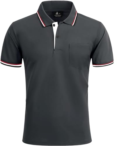 zitysport Poloshirt Herren Kurzarm Shirt Atmungsaktives Golf Polo Shirt Männer Sommer Shirts Sport Basic Slim Fit Tshirt mit Brusttasche Polohemd(Dunkelgrau-L)