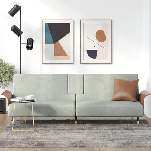 CIADAZ Schlafsofa mit Getränkehaltern Hellgrau Samt, Sofa Mit, Schlafcouch, Sofabett, Sofa Klein, Sofa Bed, Couchbett, Living Sofa, Sitzecke Wohnzimmer 351850