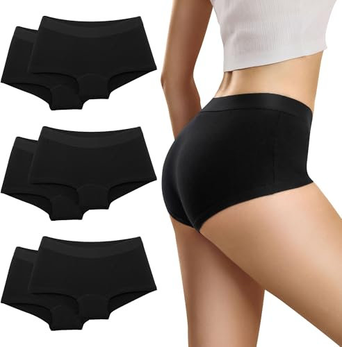 Desanlapi Boxershorts Damen Baumwolle Panties Damen Hotpants Damen Unterwäsche Frauen Boxershorts Sportunterwäsche für Damen Pantys 6er Pack Schwarz L