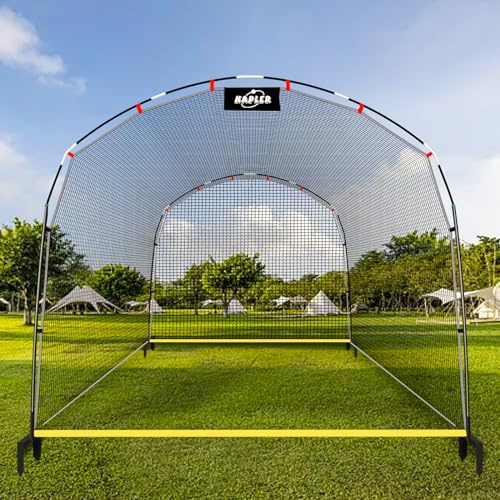 Kapler Batting Cage Baseball Softball Tragbares Schlagkäfignetz zum Schlagen von Pitching, Praxis, Baseball, Softballkäfig mit Stahlrahmen und Netz, toller Pitching-Käfig 3,4 m (L) x 3,4 m (T) x 2,4 m