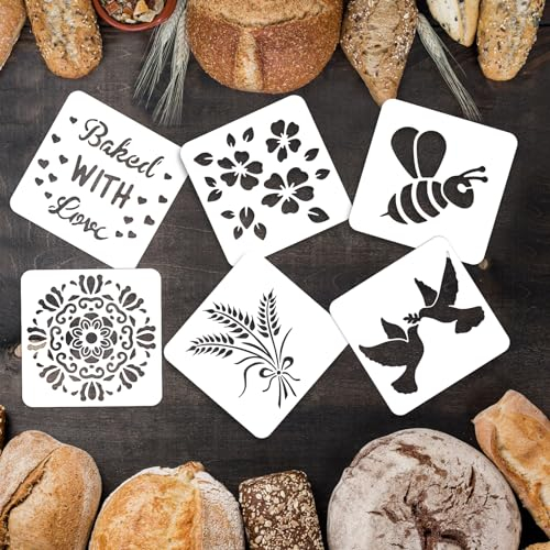 Brot-Schablonen für Sauerteig, 6 Stück, Schablonen für Brot, Kunsthandwerker, Brot, Schablonen, Backschablone, Backschablone, Brot, Kuchen, Kuchen oder Kekse, 6 Stile (15,2 x 15,2 cm)