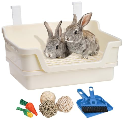 Coloch Extra Large Rabbit Litter Box Rabbit Toilet, Plastic Corner Potty Box Bunny Litter Box with Removable Dump Tray for Adult Guinea Pigs, Chinchillas, Pet Rats, Ferrets, White, 38x28x19 CM