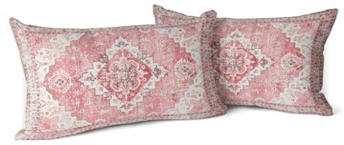 Snylcce 2er Set Boho-Kissenbezüge Rosa Antike & Vintage Design 30x50 cm Weiche Kissenbezüge für Gartensofa, Sofa, Bett - Zierkissenbezüge 12x20 inch
