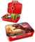 Jarlson® Brotdose für Kinder mit 4 Fächern BILLI - mit EXTRA Verschluss - TÜV geprüft - Lunchbox aus Tritan - Bento Box auslaufsicher – Jausenbox für Kindergarten, Schule DINOSAURIER ROT