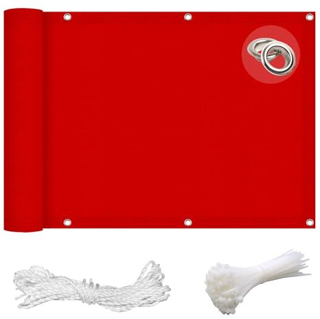 GAIFNAG Brise Vue Balcon, Brise-Vue pour Balcon 55 x 350 cm Couverture de Confidentialité, Brise Vue Rétractable Occultant Hdpe, avec Attaches de Câble et Cordons pour Jardin Terrasse, Rouge