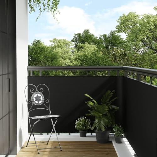 Homgoday Paravent für Balkon, schwarz, 400 x 80 cm, aus Polyrattan, für den Außenbereich, Garten, Trennwand für den Außenbereich, Garten