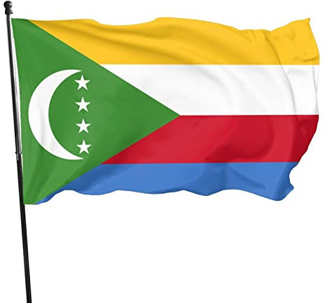 Drapeau des Comores 3x5 pieds, couleurs vives et résistant aux UV, bannières murales pour l'extérieur et l'intérieur