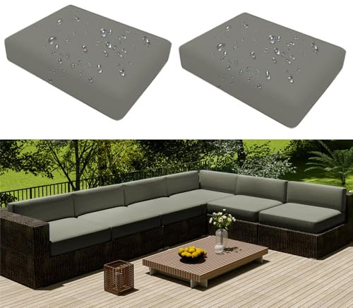 Hiseng Outdoor Sofa Sitzkissenbezug 2er Set Wasserdicht mit Reißverschluss, Terrassenstuhl Sofakissen Bezug Abnehmbar, Wetterfest Sofabezug für Garten Möbel aus Rattan (65x65x10cm,Hellgrau)