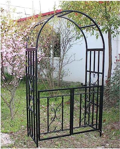 SUNMME Robuster Gartenbogen mit Tür, Rosenlauben-Spalierbogen zur Unterstützung von Kletterpflanzen und Weinreben, Schwarz, B 44,5 x H 82,7 x T 20,5 Zoll
