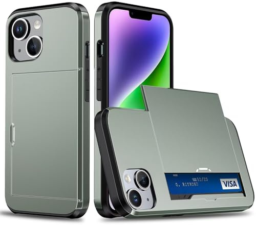 Beajew Handyhülle für iPhone 15 Case Silikon, mit Kartenfach Silikon TPU Handyhülle Dünn Weiche Stoßfest Flexibel Handy Tasche Bumper Brieftasche Case, Military Green