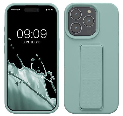 kwmobile Case Compatible with Apple iPhone 16 Pro - Case with Hand Strap and Stand Soft TPU Silicone Coating - Mint