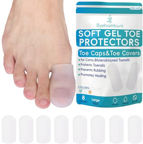 Byehambuni 8 Pack Gel Big Toe Protectors - Toe Caps - Toe Cushions - Toe Sleeves - for Women and Men - Provide Relief from Toenails, Corns, Blisters, Hammer Toes (Large, Clear)