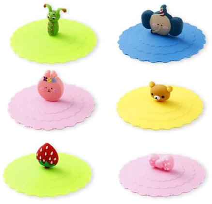 SULIUDAJI Lot De 6 Couvercle Silicone Alimentaire, Réutilisables Boisson Couvre Tasse, Anti-Poussière Couvercle De Mug Pour Café Chope De Bière Verres À Boire Maison À L'Extérieur