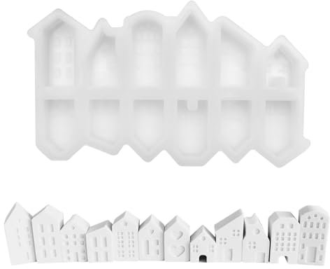 Lot de 12 mini moules en silicone pour maison, mini maisons, bougeoirs, moules en silicone pour Noël, Halloween, Pâques