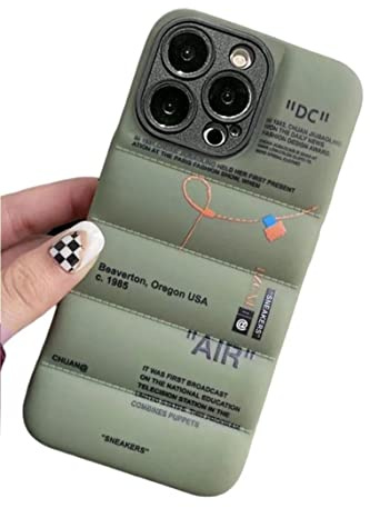 IAIYOXI Puffer Case with Sports Shoes Brand Design for iPhone 16,Sneakers Ins White or Black Label Soft Cover-Blue Puffy Cover for iPhone 16 15 14 13 12 11 Pro Max Plus X XS XR 7 8 (Green)