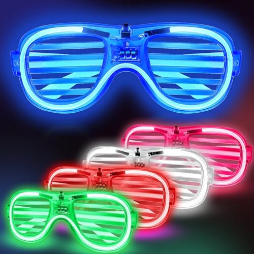 Neon-Partybrillen – 5 Stück LED-Leuchtbrillen, Neon-Rave-Partyzubehör, leuchtet im Dunkeln, Gläser für Karneval, Festival, Geburtstag, Hochzeit, Weihnachten, 2025, Silvester
