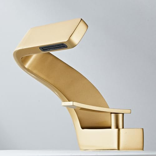 DRFGHK Wasserhahn Bad für Waschbecken Mischbatterie Waschtisch Wasserfall Einhebelmischer Spültischarmatur Matt Gold Armatur für Waschbecken Badezimmer Badarmatur Waschbeckenarmatur