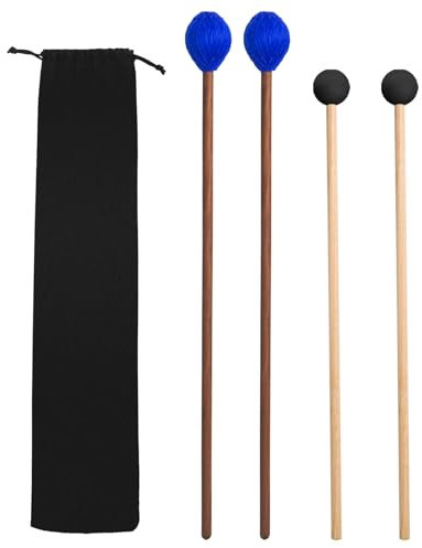 VixxNoxx Drum Mallets Kit - 2 Paar Gummi und Garn Schlägel mit Drumsticks Tasche, Percussion Instrument Zubehör für Steel Drum, Marimba, Bass, Becken, Glockenspiel, Xylophon Schlägel für Anfänger