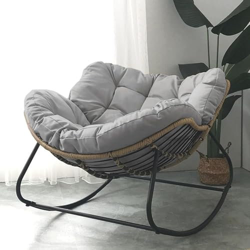 Generic Egg Chair – Übergroße Lounge-Wippe mit gepolstertem Kissen – Komfort für drinnen und draußen – Grau, Stahl & Rattan – Liege, wasserabweisend – perfekt zum Entspannen