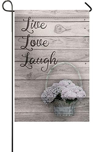 Bannerfahnen Vintage Hortensie Live Love Laugh Auf Holzbrettern Militärische Flagge Verblassen Beständig Breeze Flagge Durable Dekorative Fahnen, Für Bauernhaus, Veranda, 30x45cm