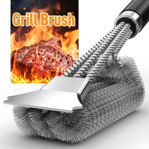 Barbecue Brush, Grill Cleaning Brush, Stainless Steel Scraper, Charcoal Grill, Kettle Grill, Electric Grill, Cooking Grate, Extra Long PP Handle, for Gas Grill, Dense Stainless Steel Bristles