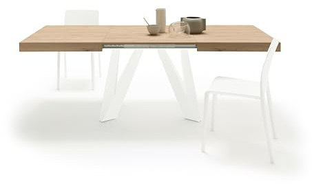 MOBILI FIVER, Ausziehbarer Esstisch Romina 140(220) x90 cm, Wildeiche, Weiße Eisen Beine, Made In Italy