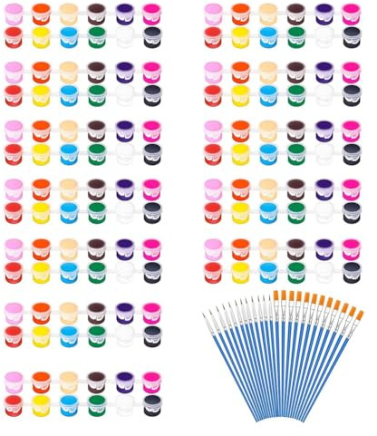 Asyduey 12er-Pack 144-Teiliges Mini-Acrylfarben-Set mit Pinseln für Kinder und Erwachsene, Bastelfarbe, 12 Farben, Abwaschbare Acrylfarbstreifen