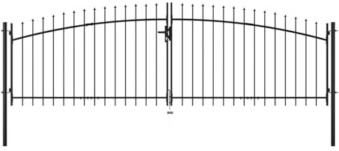 Cinyiqo 145739 Double Door Fence Gate with Spear T O P 400x175 cm Garden Gates High galvanised wrought iron metal swing gate