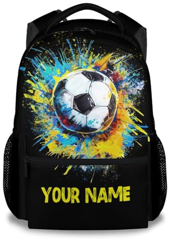 CustomWish Personalisierter Fußball-Rucksack für Jungen – Schulrucksack mit individuellem Namen, langlebig, 43,2 cm Büchertasche mit verstellbaren Riemen, für Kinder im Alter von 5–14 Jahren