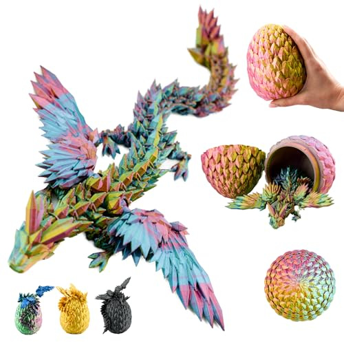 3D-drake med vingar i ägget – 23 cm drakfigur med 12 cm ägg | röd-gul-grön överraskningsdrake | rörlig fantasi leksak och samlarfigur för barn | presentidé