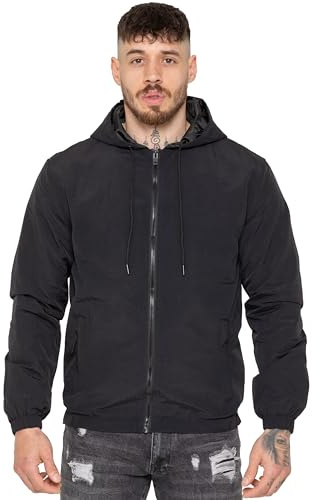 989Zé ENZO Mens Jacket Lightweight Water Resistant Full Zip Casual Coat with Hood and Pockets MJK37 JACKET BLACK S