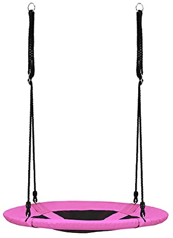 COSTWAY Nest Swing, Hanging Tree Swing Seat with Length Adjustable Ropes, Soft Seating, Kids Swing Set for Indoor Garden Playground, 150kg Capacity (Pink)