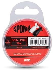 Spomb Tapered Braided Leader 50-20lb Red | Carp Fishing Leader for Spodding | 50lb - 20lb 0.38mm - 0.20mm | 3x10m Leaders Per Spool | Assists Long Casts with Small Knots | Code DBL006