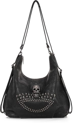 EVEOUT Damen Punk Umhängetasche mit Gothik Totenkopf Druck aus Kunstleder Schultertasche mit Verstellbarer Gurt für Freizeit und Alltag