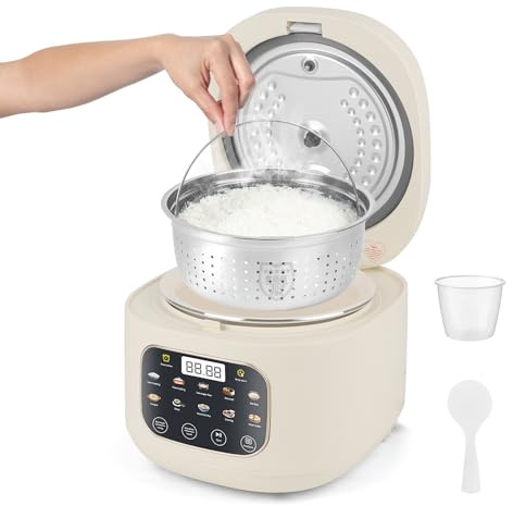 Arrocera Low Sugar 3L, 10 en 1 con vaporera y modo bajo en azúcar | Para 3-5 personas, con inicio programado, mantener caliente 8 h y cocción sin BPA, fácil de limpiar