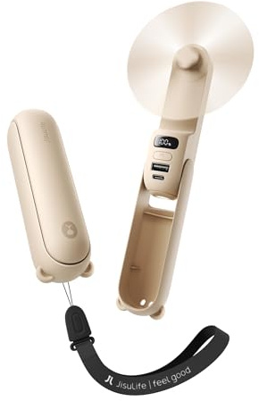 JISULIFE Portatile 3 in 1 Ventilatore, Power Bank, Torcia, Marrone