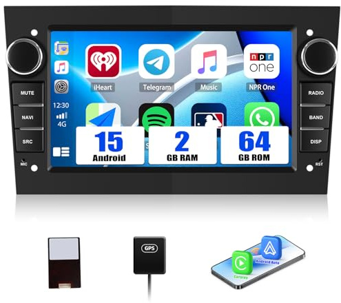 SIXWIN Android 15 2+64GB Radio Coche para Opel Corsa D/Astra H/Zafira B/Meriva - Pantalla 7 Táctil con CarPlay, Android Auto, Mirror Link, Bluetooth, WiFi, GPS, RDS, FM, USB (Negro)