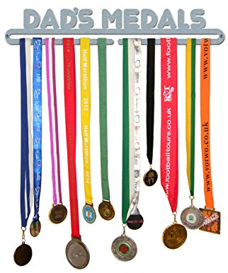 Medaillen-Aufhänger mit Schriftzug Dad‘s Medals aus gebürstetem Edelstahl, hergestellt in Großbritannien