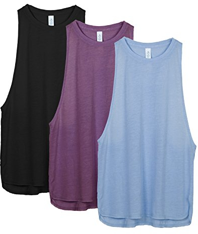 icyzone Damen Sport Top Locker - Atmungsaktive Fitness Shirt Muscle Tank Top Sport Oberteile, 3er Pack (M, Black/Grape/Sky Blue)