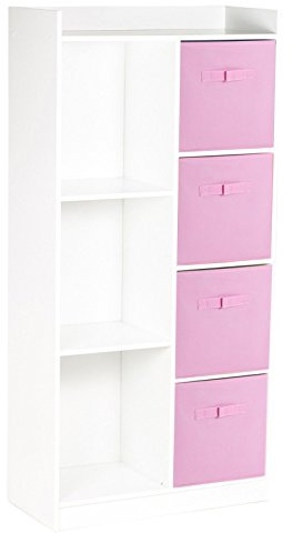 URBNLIVING White Tall Wooden 7 Cube Bookcase & 4 Light Pink Drawers