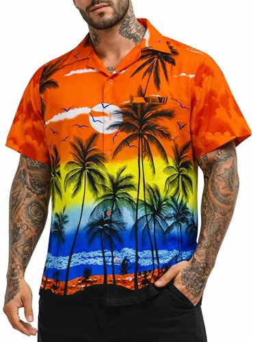 King Kameha Funky Hawaii-Hemd, Herren, Kurzarm, Beach, Orange, 6XL