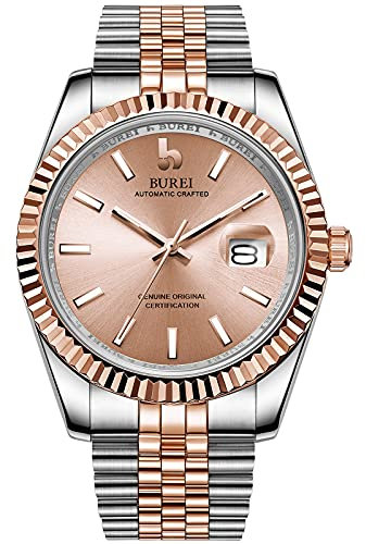 BUREI Uhr Herren Luxus Automatik Business Herrenuhren Edelstahl Armbanduhr mit Kalender für Männer