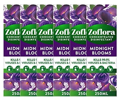 Zoflora Midnight Blooms 6pc x 250ml, Concentrated 3-in-1 Multipurpose Disinfectant Kills 99.9% of Bacteria & Viruses